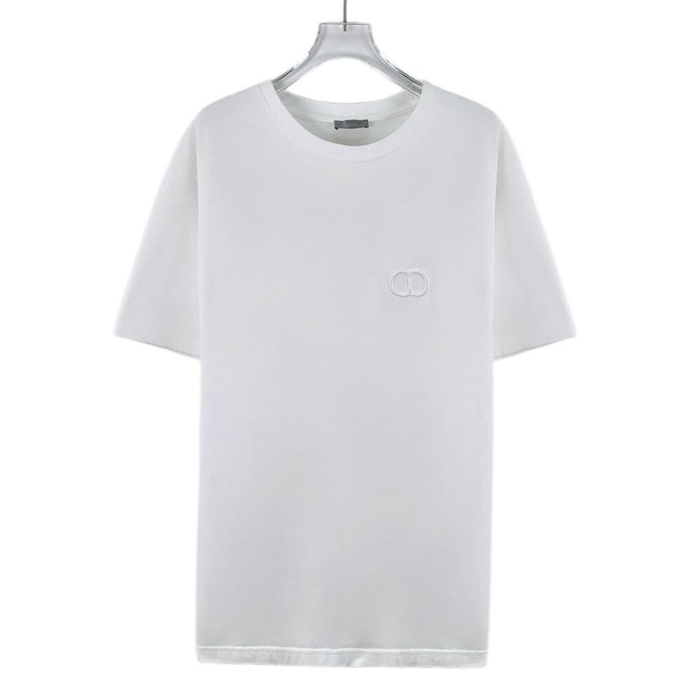 Dior White CD Letter Embroidered Cotton Crew Neck Short Sleeve T-Shirt Size M Li